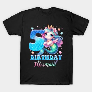 Unicorn Mermaid 5th Birthday 5 Year Old Party Girls B-day Gift For Girls Kids T-Shirt